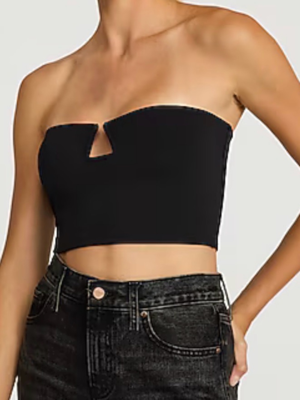 Express Black Strapless V-Notch Crop Top